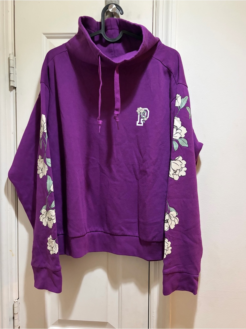 PINK Victoria’s Secret Purple Floral Sleeve Sweatshirt with Hoodie -